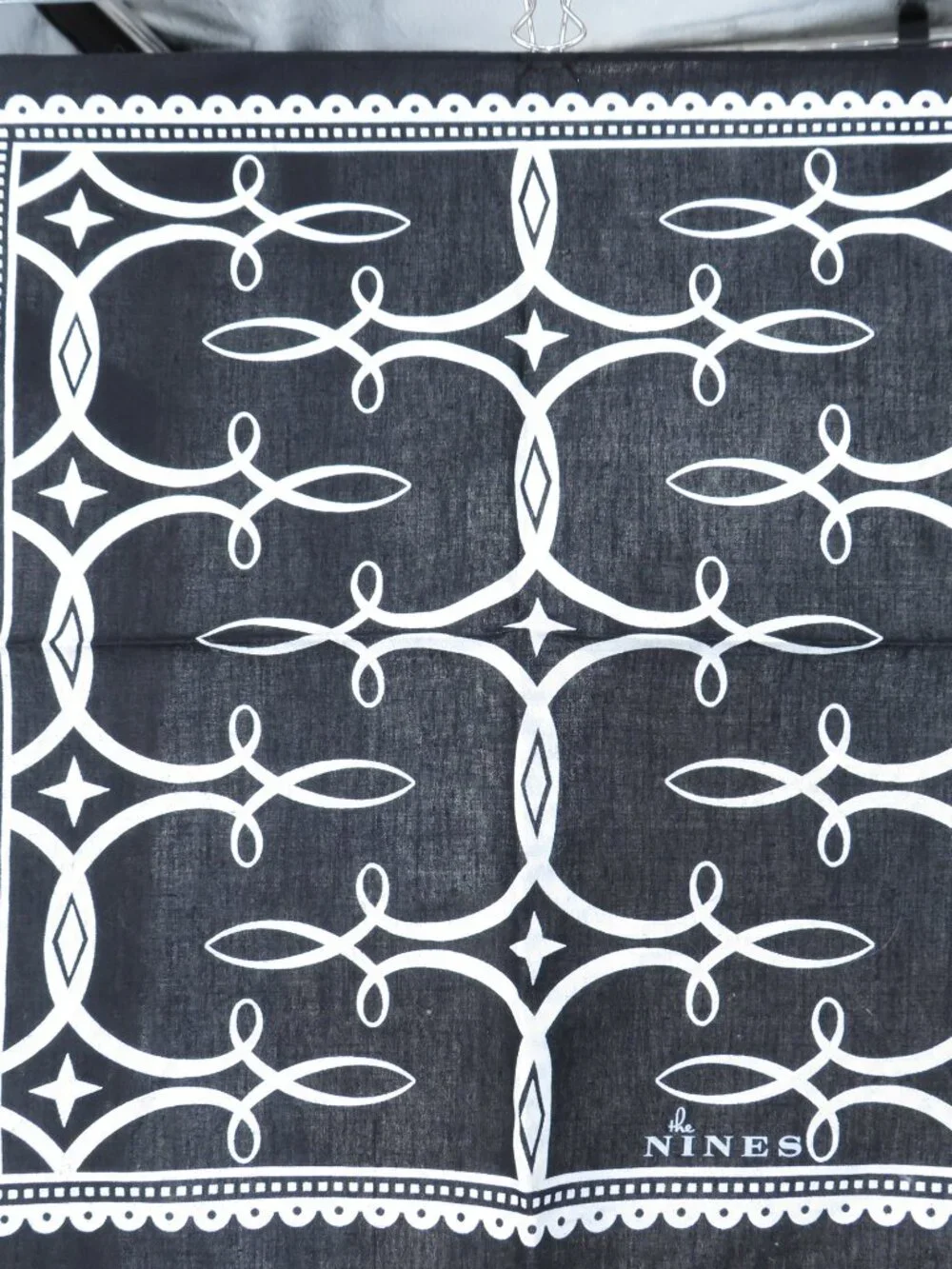 Black Bandana Square Scarf The Nines Graphic Cotton Headscarf 14x14